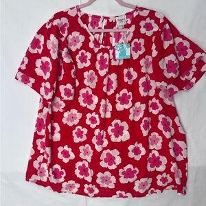 Vibrant Floral Women's Blouse - Red and Pink